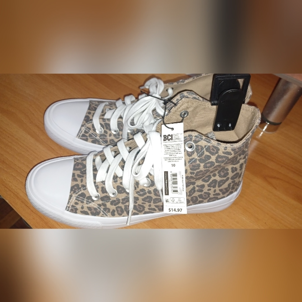 Brand New Leopard No Bounderies Women's High Top Canvas Sneakers